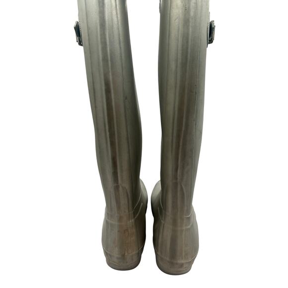 Hunter Original Sz 10 Silver Rubber Pull On Buckle Womens Riding Rain Boots - Picture 6 of 8